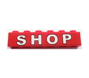LEGO Red Brick 1 x 6 with 'SHOP' Sticker (3009)