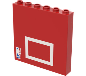 LEGO Czerwony Cegła 1 x 6 x 5 z 'NBA' I Biały Rectangle (45528 / 46196)