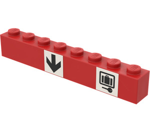 LEGO rouge Brique 1 x 8 avec La Flèche et Valise Autocollant (3008)