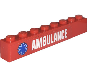 LEGO Red Brick 1 x 8 with EMT star left and "AMBULANCE" from Set 60116 Sticker (3008)