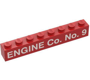 LEGO Red Brick 1 x 8 with 'ENGINE Co. No. 9' Sticker (3008)