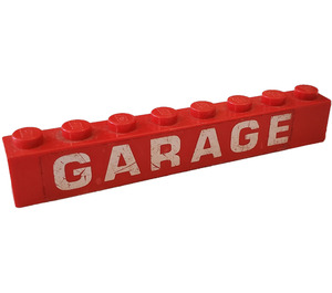 LEGO Czerwony Cegła 1 x 8 z "Garage" Naklejka (3008)