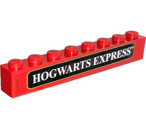 LEGO Rød Kloss 1 x 8 med 'Hogwarts Express' Klistremerke (3008)