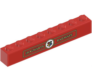 LEGO Red Brick 1 x 8 with Hogwarts railways Sticker (3008)