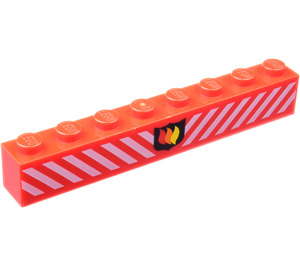 LEGO rot Backstein 1 x 8 mit Weiß Diagonal Streifen und Feuer Logo (3008)