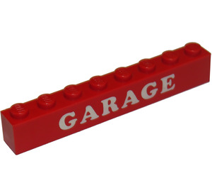 LEGO Red Brick 1 x 8 with White "GARAGE" (3008)