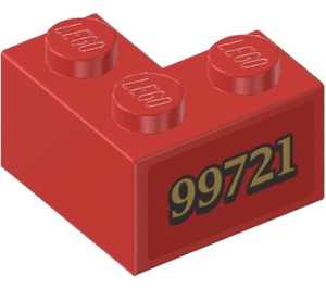 LEGO Rød Kloss 2 x 2 Hjørne med ‘99721’ (Venstre) Klistremerke (2357)