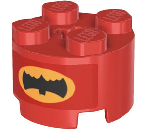 LEGO Red Brick 2 x 2 Round with Black Bat on Bright Orange Oval Sticker