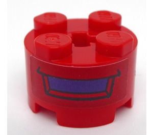 LEGO Rood Steen 2 x 2 Ronde met Dark Purple Rectangle en Zwart Line Sticker (3941)