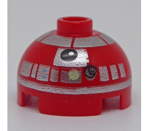 LEGO Red Brick 2 x 2 Round with Dome Top with Silver Band and Lime Dot (Hollow Stud, Axle Holder) (16575 / 30367)
