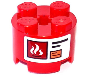 LEGO Red Brick 2 x 2 Round with Fire Extinguisher Label with Flames Sticker (3941)