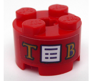 LEGO Rood Steen 2 x 2 Ronde met gold 'T'  Label en 'B' Sticker (3941)