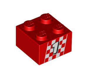 LEGO rot Backstein 2 x 2 mit '1' und Checkered Flagge (3003 / 76818)