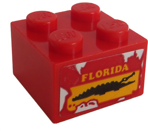 LEGO Rood Steen 2 x 2 met Krokodil en 'FLORIDA' Sticker (3003)