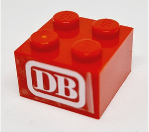 LEGO Rot Stein 2 x 2 mit DB Aufkleber ohne Kreuzstützen (3003)