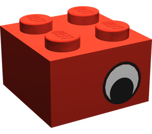 LEGO rot Backstein 2 x 2 mit Augen (Offset) ohne Punkt auf Pupille (3003 / 81910)