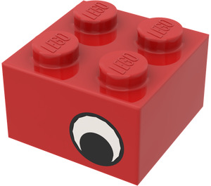 LEGO Rød Kloss 2 x 2 med Øyne (Forskjøvet) uten prikk på pupill (81910 / 81912)