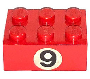 LEGO Red Brick 2 x 3 with black '9' Sticker (3002)