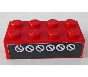 LEGO Rosso Mattoncino 2 x 4 con 6 Bianco Circles con Diagonals Adesivo (3001)