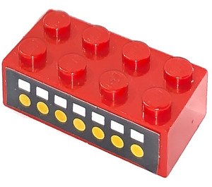 LEGO Red Brick 2 x 4 with 7 White Squares and 7 Yellow Dots Sticker (3001)