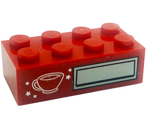 LEGO Red Brick 2 x 4 with Coffee Cup and Silver Panel Sticker (3001)