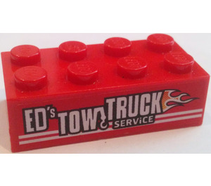 LEGO rot Backstein 2 x 4 mit 'ED'S TOW TRUCK SERVICE' (Links) Aufkleber (3001)