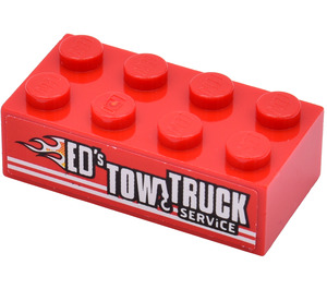 LEGO Rood Steen 2 x 4 met 'ED'S TOW TRUCK SERVICE' (Rechtsaf) Sticker (3001)