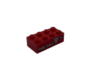 LEGO Rouge Brique 2 x 4 avec Feu CHIEF' et Argent Badge Droite Côté Autocollant (3001)