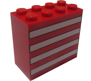 LEGO Rood Steen 2 x 4 x 3 met Wit Strepen (30144)