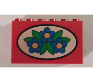LEGO Red Brick 2 x 6 x 3 with Blue Flowers inside an Oval (6213)