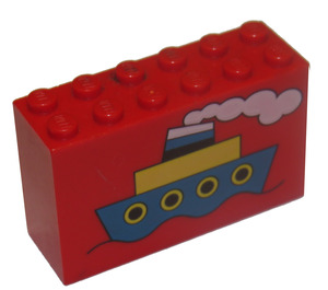 LEGO Red Brick 2 x 6 x 3 with Boat Decoration (6213)