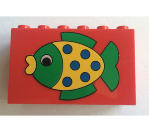 LEGO Rosso Mattoncino 2 x 6 x 3 con Verde e Giallo Pesce (6213)