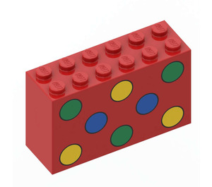 LEGO rouge Brique 2 x 6 x 3 avec Green Jaune et Bleu Dots (6213)