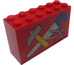 LEGO Czerwony Cegła 2 x 6 x 3 z Tools z Niebieski Uchwyt Saw (6213)