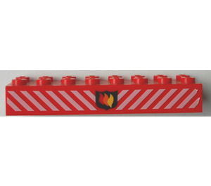 LEGO Red Brick 2 x 8 with Fire Logo and White Stripes (3007)