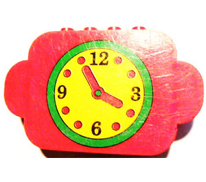LEGO Red Brick 2 x 8 x 4 with Curved Ends with Yellow Clock and Green Border Circle Pattern (6214)