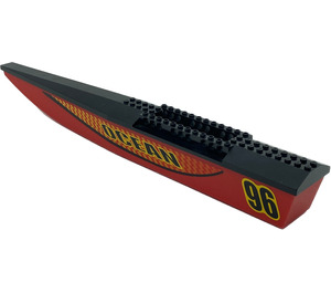 LEGO Rosso Catamaran Hull Assembly con Nero Superiore con 'OCEAN' e '96' Sinistra Adesivo (50821)