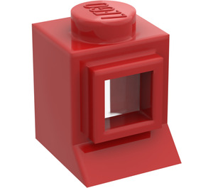 LEGO rouge Classic Fenêtre 1 x 1 x 1 avec verre fixe, bord allongé, goujon solide