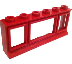 LEGO Rood Classic Venster 1 x 6 x 2 met Verlengde lip en met glas (645)