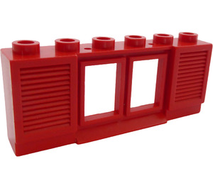 LEGO Red Classic Window 1 x 6 x 2 with Shutters (Old Type) Extended Lip with Glass