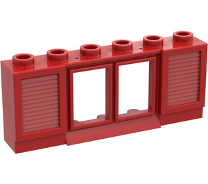 LEGO Red Classic Window 1 x 6 x 2 with Shutters (old type) Extended Lip without Glass