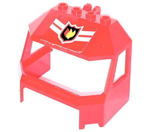 LEGO Red Cockpit 6 x 4 x 3 with White framed Fire Logo and 2 white stripes Sticker (45406)