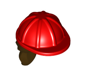 LEGO rot Konstruktion Helm mit Dark Brown Haar (16178 / 29211)
