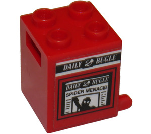 LEGO Red Container 2 x 2 x 2 with 'Daily Bugle' Sticker with Recessed Studs (4345)
