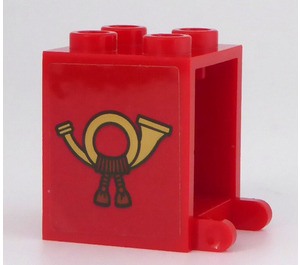 LEGO Rojo Contenedor 2 x 2 x 2 con Gold Hunting Cuerno en Both Lados Pegatina con espigas huecas (4345)