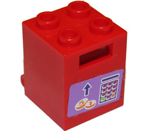 LEGO Red Container 2 x 2 x 2 with Keyboard, coins and arrow Sticker with Recessed Studs (4345)