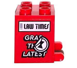 LEGO Rood Container 2 x 2 x 2 met ‘LAW TIMES’ en ‘GRAB THE LATEST’ Sticker met verzonken noppen (4345)