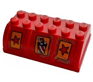 LEGO Czerwony Pojemnik 4 x 6 Pokrywa  z Drink I Gwiazdy Naklejka (4238)