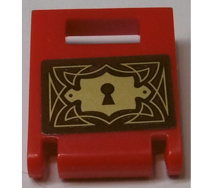 LEGO rouge Récipient Boîte 2 x 2 x 2 Porte avec Fente avec Gold Lock Autocollant (4346)