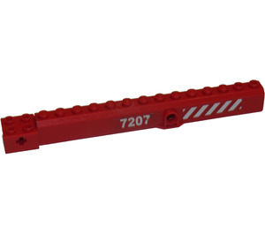 LEGO Red Crane Arm Outside with Pegholes with 7207 and Hazard Stripes (Both Sides) Sticker (57779)